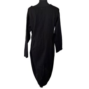 Mordenmiss Black Linen Cotton Blend Midi Dress L Modest Lagenlook Minimalist